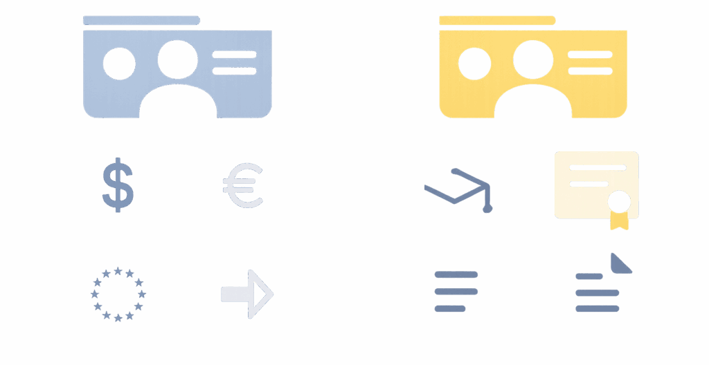 Porovnání zaměstnanecká karta vs modrá karta – vizuální infografika pracovních povolení v ČR.